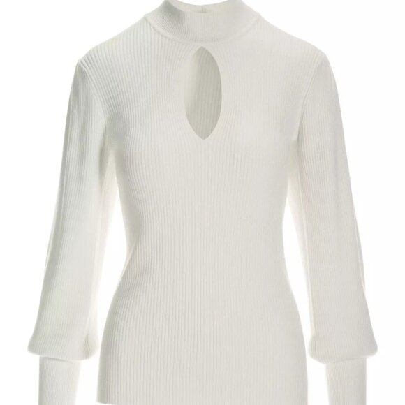 Boston Proper SZL Ivory Viscose Mock Neck Ribbed Sweater Minimalist Classic Chic - Picture 3 of 12